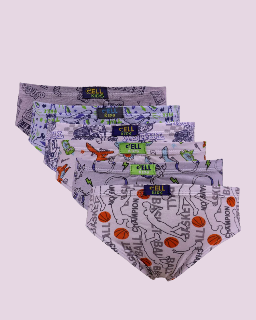 Kit 6 Cuecas Slip Kids PV Estampado