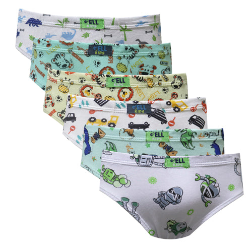 Kit 6 Cuecas Slip Kids Algodão Estampado Elástico Embutido - Gell Store