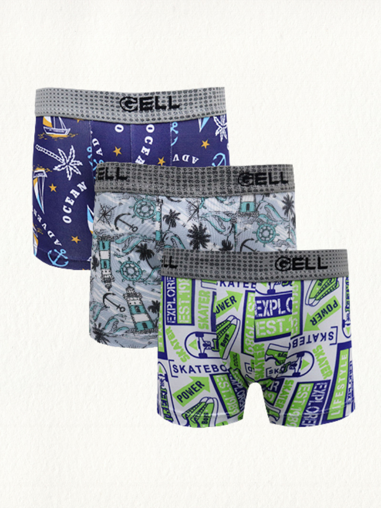 Kit 3 Cuecas Boxer Kids Microfibra Estampada - Gell Store