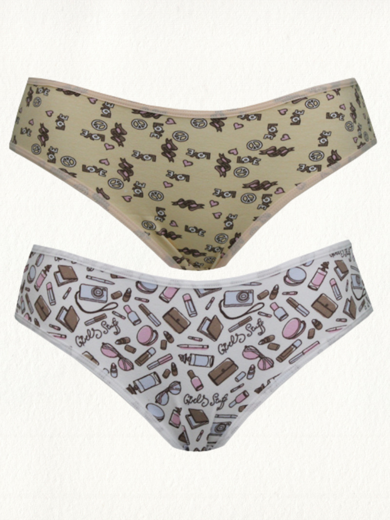 Kit 2 Calcinhas Biquíni Alto Cotton Estampado - Gell Store