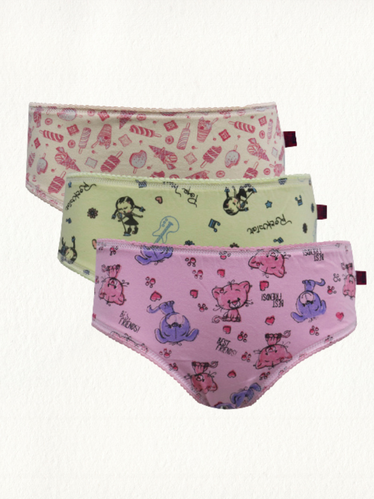 Kit 3 Calcinhas Kids Algodão Estampado - Gell Store