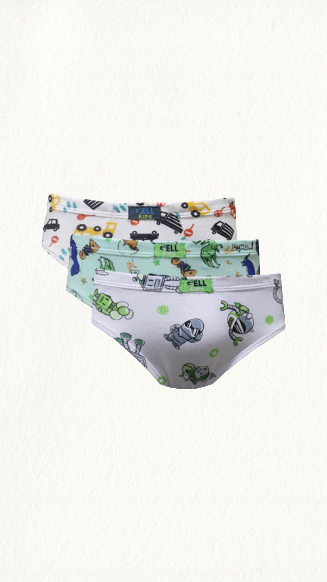 Kit 3 Cuecas kids slip algodão estampado elástico embutido - Gell Store