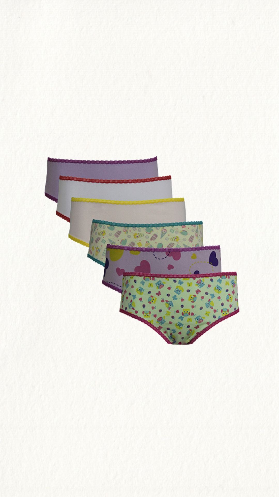 Kit 6 Calcinhas Kids Algodão Estampado E Lisa - Gell Store