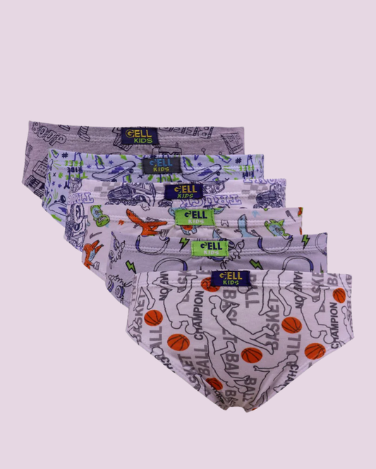 Kit 6 Cuecas Slip Kids PV Estampado