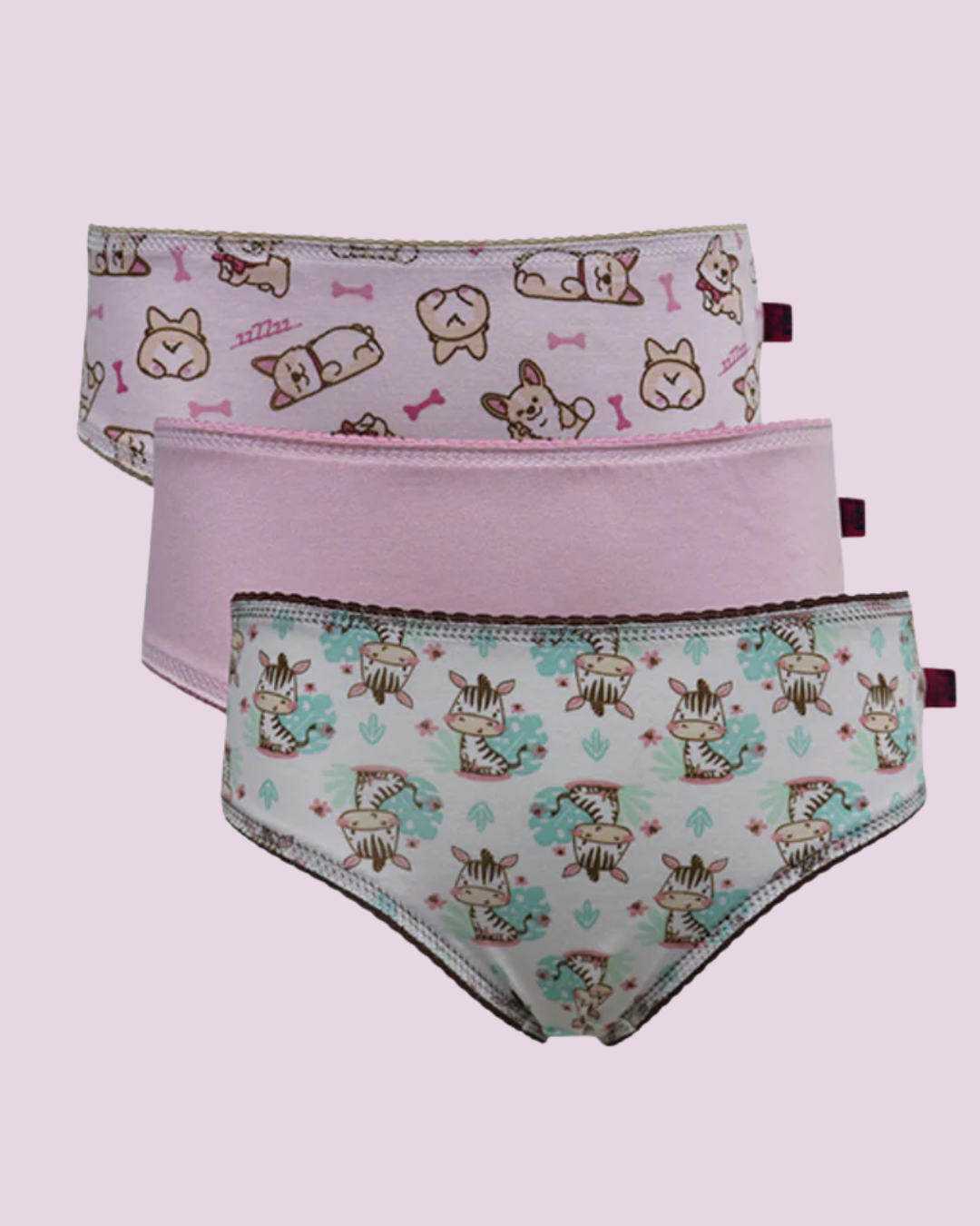 Kit 3 Calcinhas Kids Pv Estampado E Liso