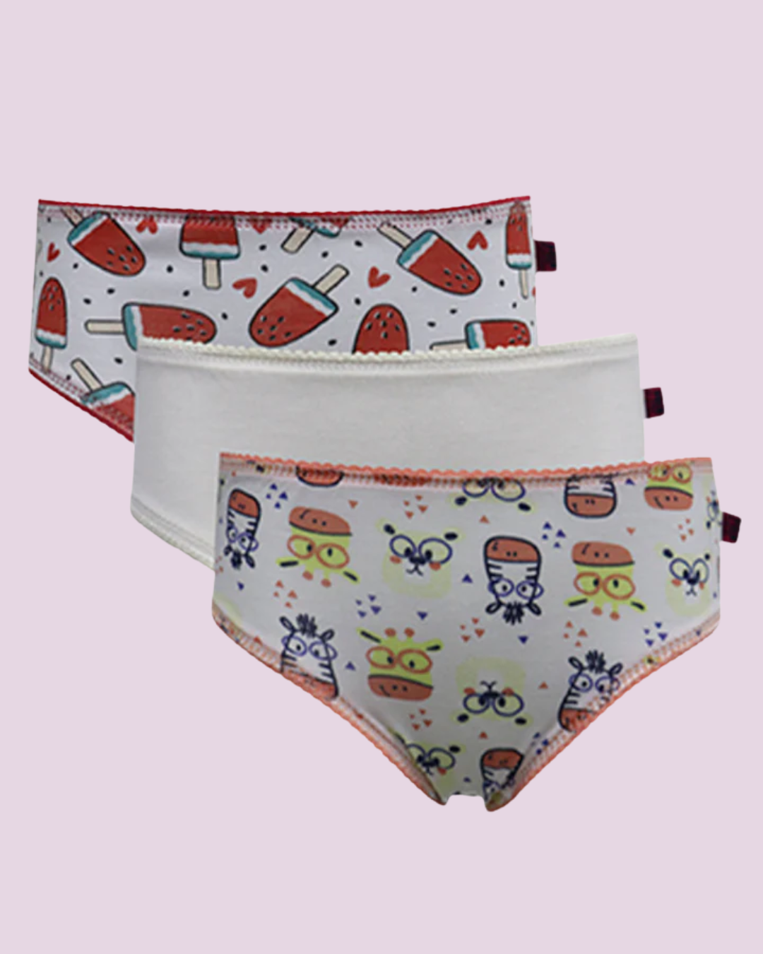 Kit 3 Calcinhas Kids Pv Estampado E Liso