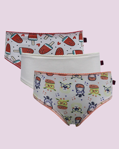 Kit 3 Calcinhas Kids Pv Estampado E Liso