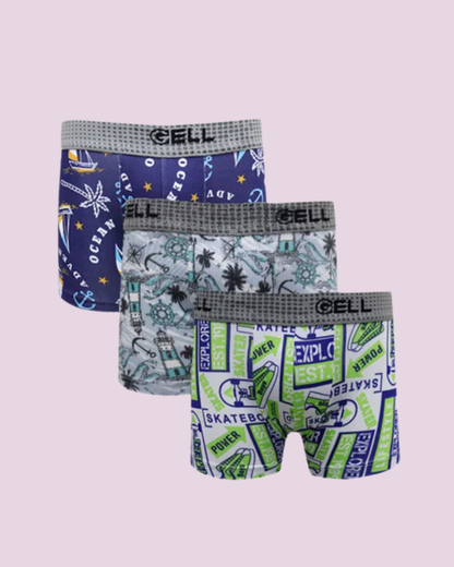 Kit 3 Cuecas Boxer Kids Microfibra Estampada