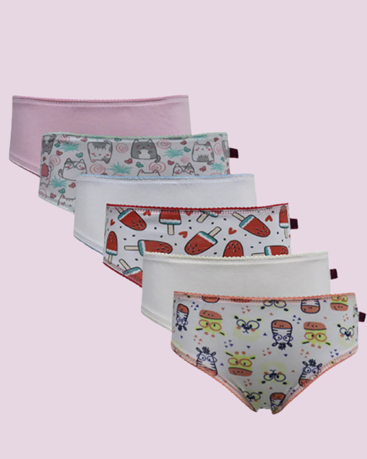 Kit 6 Calcinhas Kids Pv Estampado E Liso