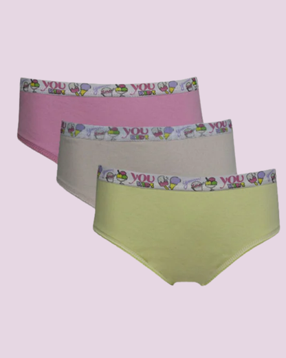 Kit 3 Calcinhas Kids Algodão Elástico Silkado