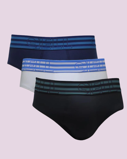 Kit 3 Cuecas Slip Algodão Com Elástico Listrado Gell
