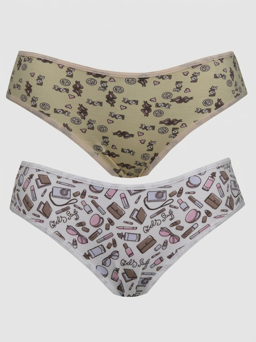Kit 2 Calcinhas Biquíni Alto Cotton Estampado