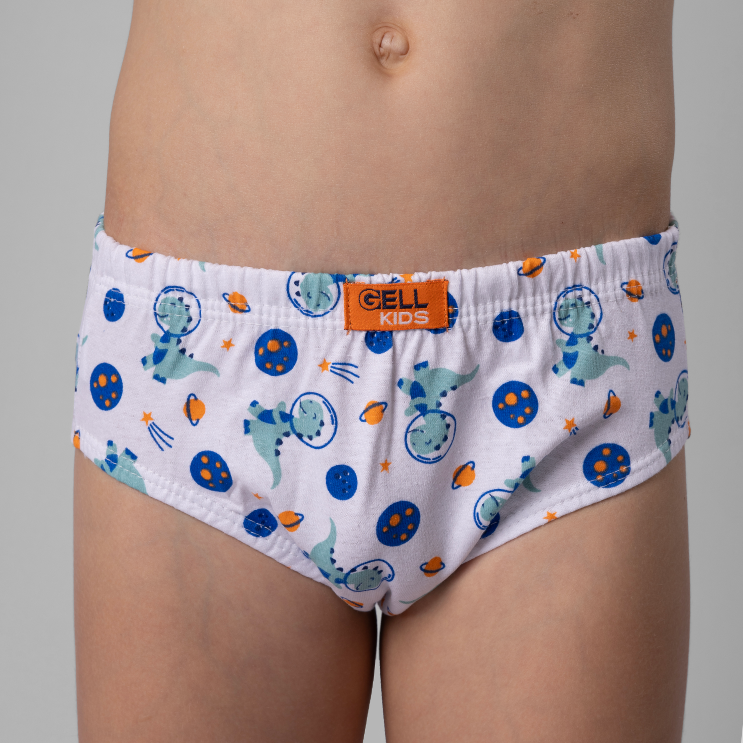 Kit 6 Cuecas Slip Kids Algodão Estampado Elástico Embutido