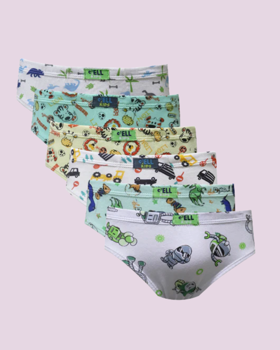 Kit 6 Cuecas Slip Kids Algodão Estampado Elástico Embutido