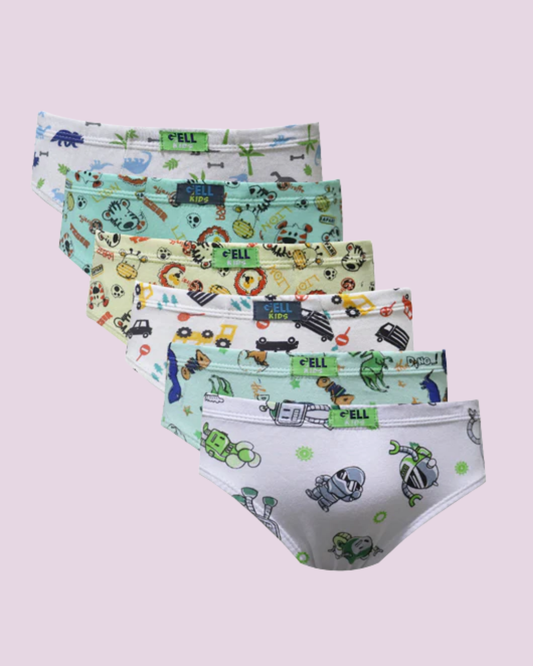 Kit 6 Cuecas Slip Kids Algodão Estampado Elástico Embutido