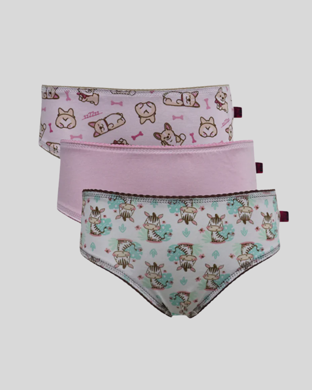 Kit 3 Calcinhas Kids Pv Estampado E Liso