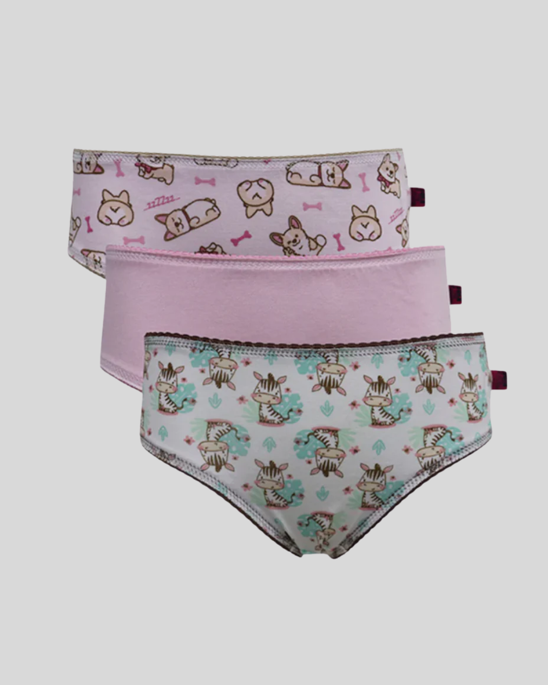 Kit 3 Calcinhas Kids Pv Estampado E Liso