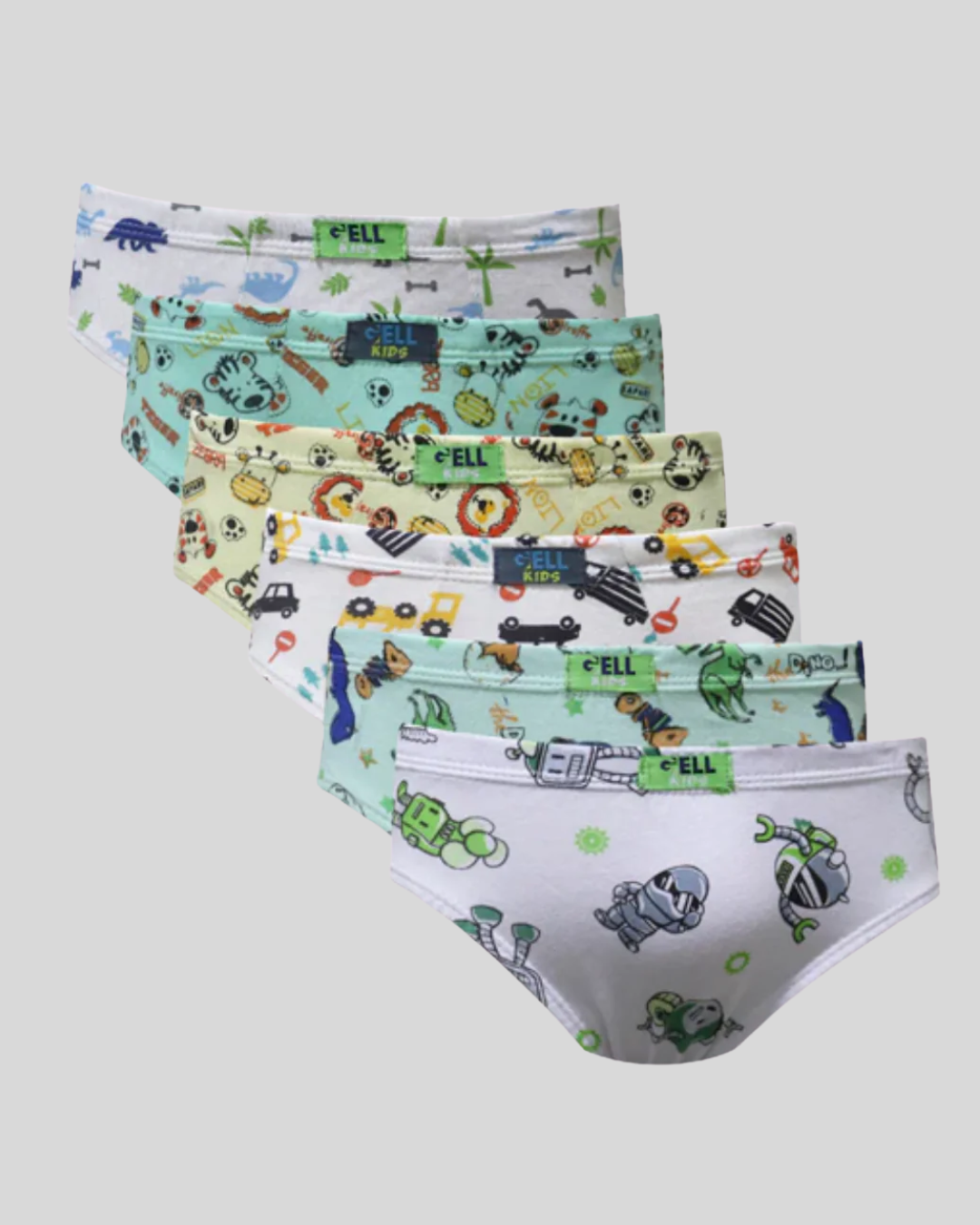 Kit 6 Cuecas Slip Kids Algodão Estampado Elástico Embutido