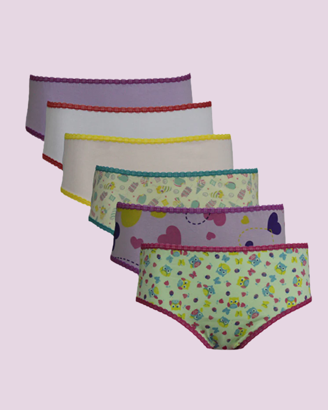 Kit 6 Calcinhas Kids Algodão Estampado E Lisa