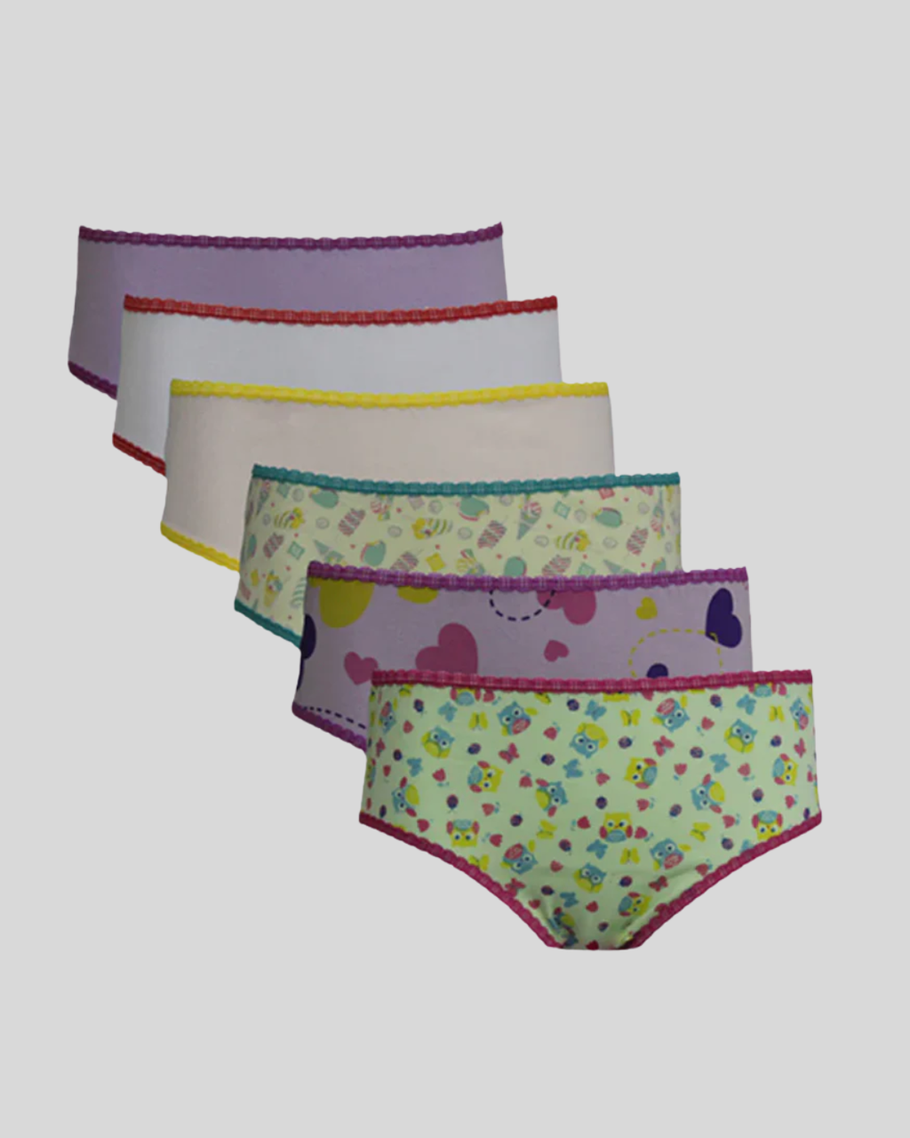 Kit 6 Calcinhas Kids Algodão Estampado E Lisa